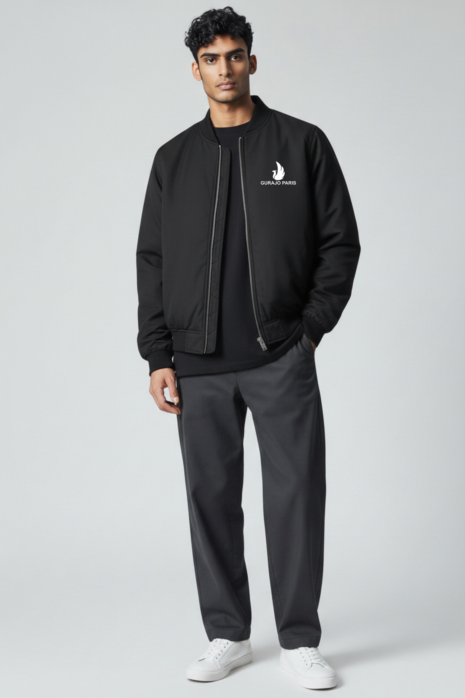 Gurajo Paris Men’s Classic Bomber Jacket – Classic Black