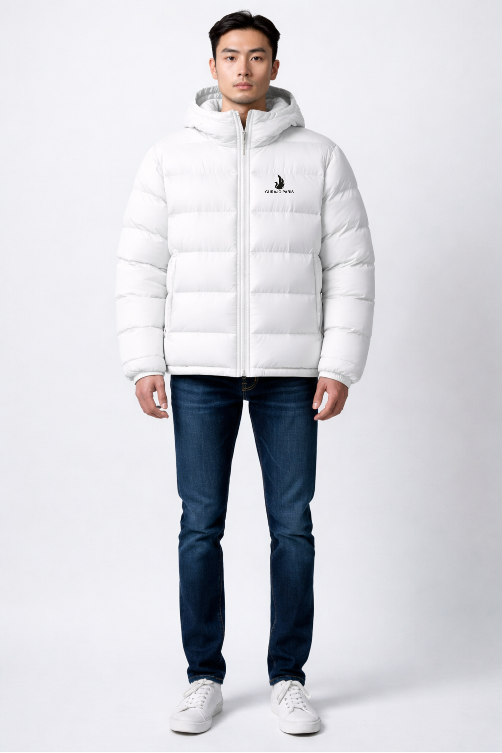 Gurajo Paris Men’s Hooded Puffer Jacket – White