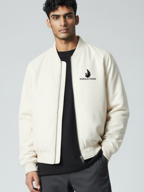 Gurajo Paris Men’s Classic Bomber Jacket – Ivory Beige