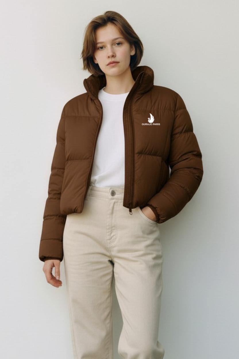 Gurajo Paris Women’s Classic Puffer Jacket – Brown