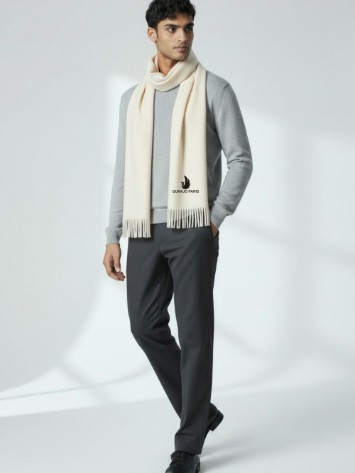 Gurajo Paris Men’s Cashmere Scarf – Ivory Beige
