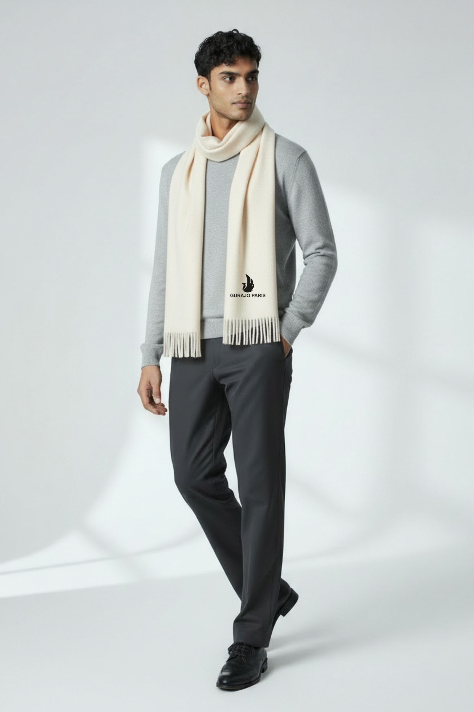 Gurajo Paris Men’s Cashmere Scarf – Ivory Beige