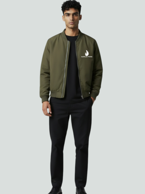 Gurajo Paris Men’s Classic Bomber Jacket – Olive Green