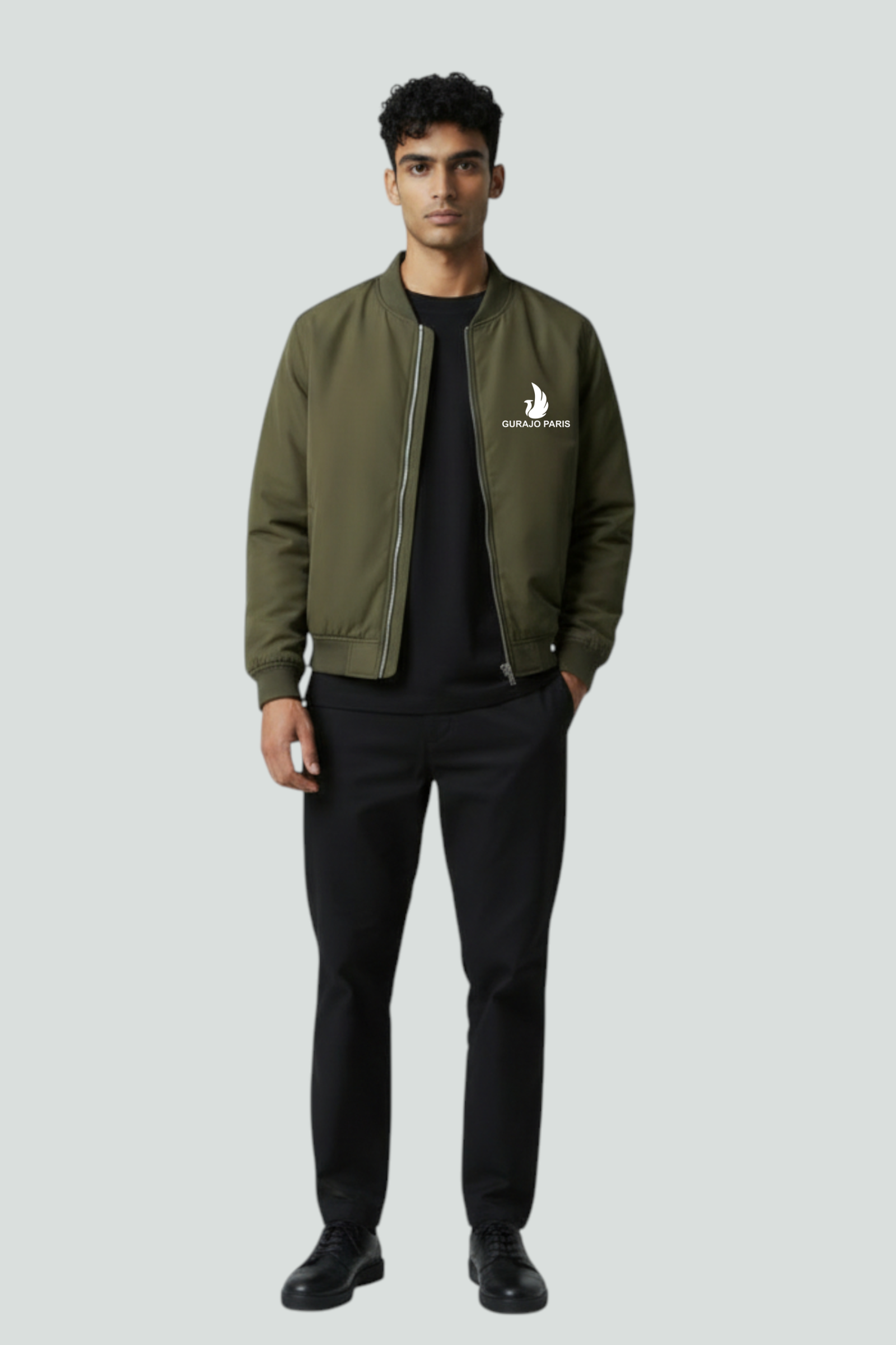 Gurajo Paris Men’s Classic Bomber Jacket – Olive Green
