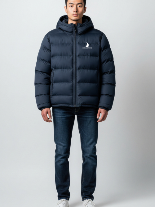 Gurajo Paris Men’s Hooded Puffer Jacket – Navy Blue