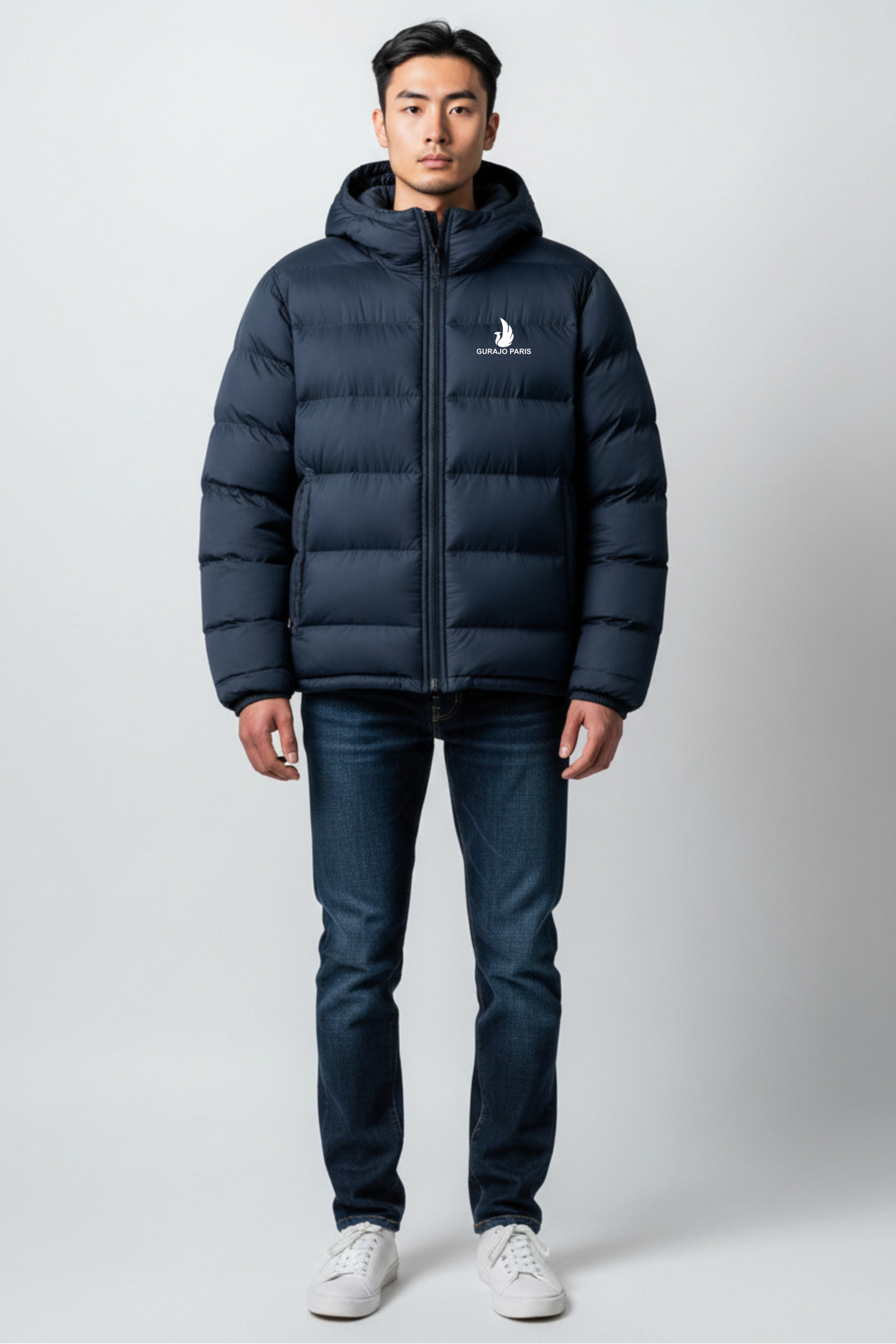 Gurajo Paris Men’s Hooded Puffer Jacket – Navy Blue