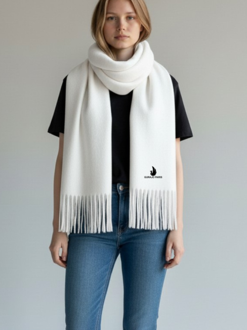 Gurajo Paris Women’s Cashmere Scarf – Ivory White