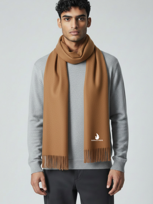 Gurajo Paris Men’s Cashmere Scarf – Camel Brown