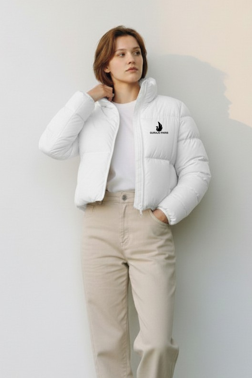 Gurajo Paris Women’s Classic Puffer Jacket – White