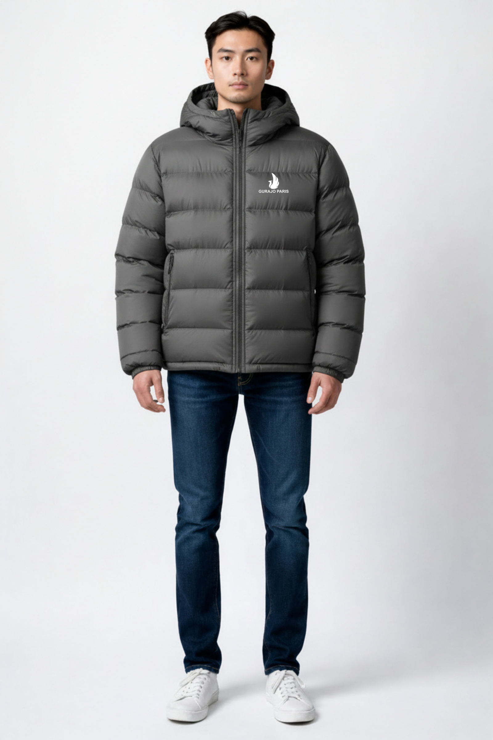 Gurajo Paris Men’s Hooded Puffer Jacket – Charcoal Grey