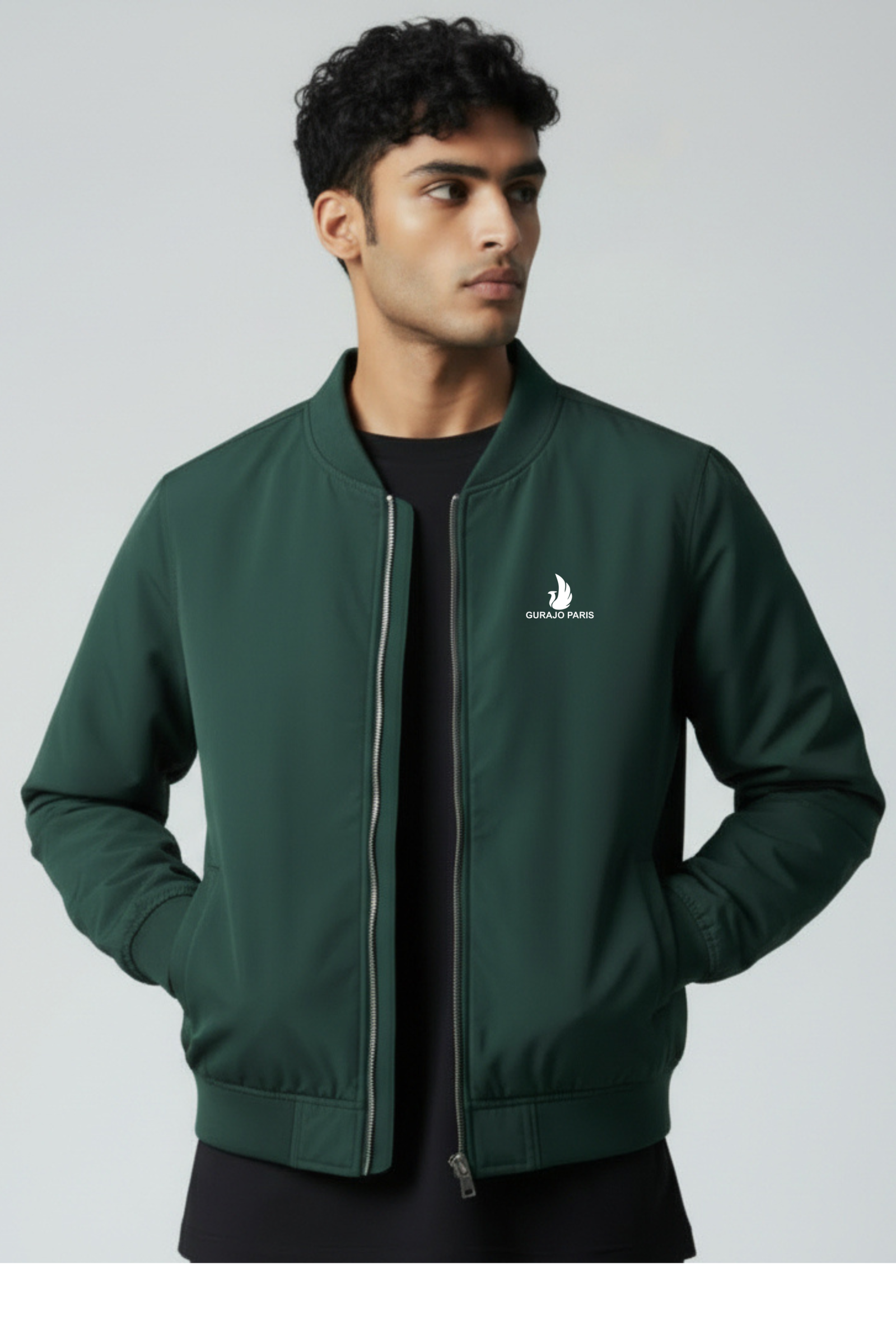 Gurajo Paris Men’s Classic Bomber Jacket – Forest Green