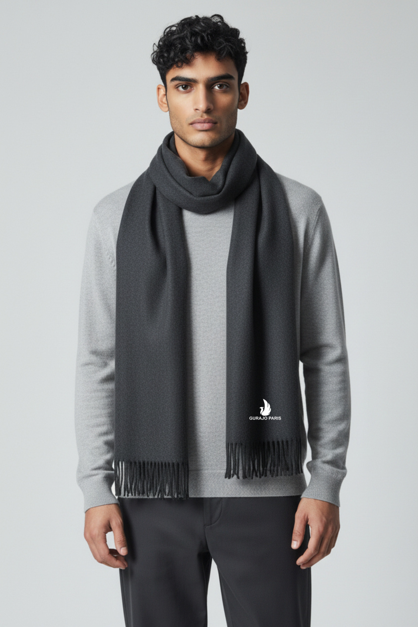 Gurajo Paris Men’s Cashmere Scarf – Charcoal Grey - Image 4