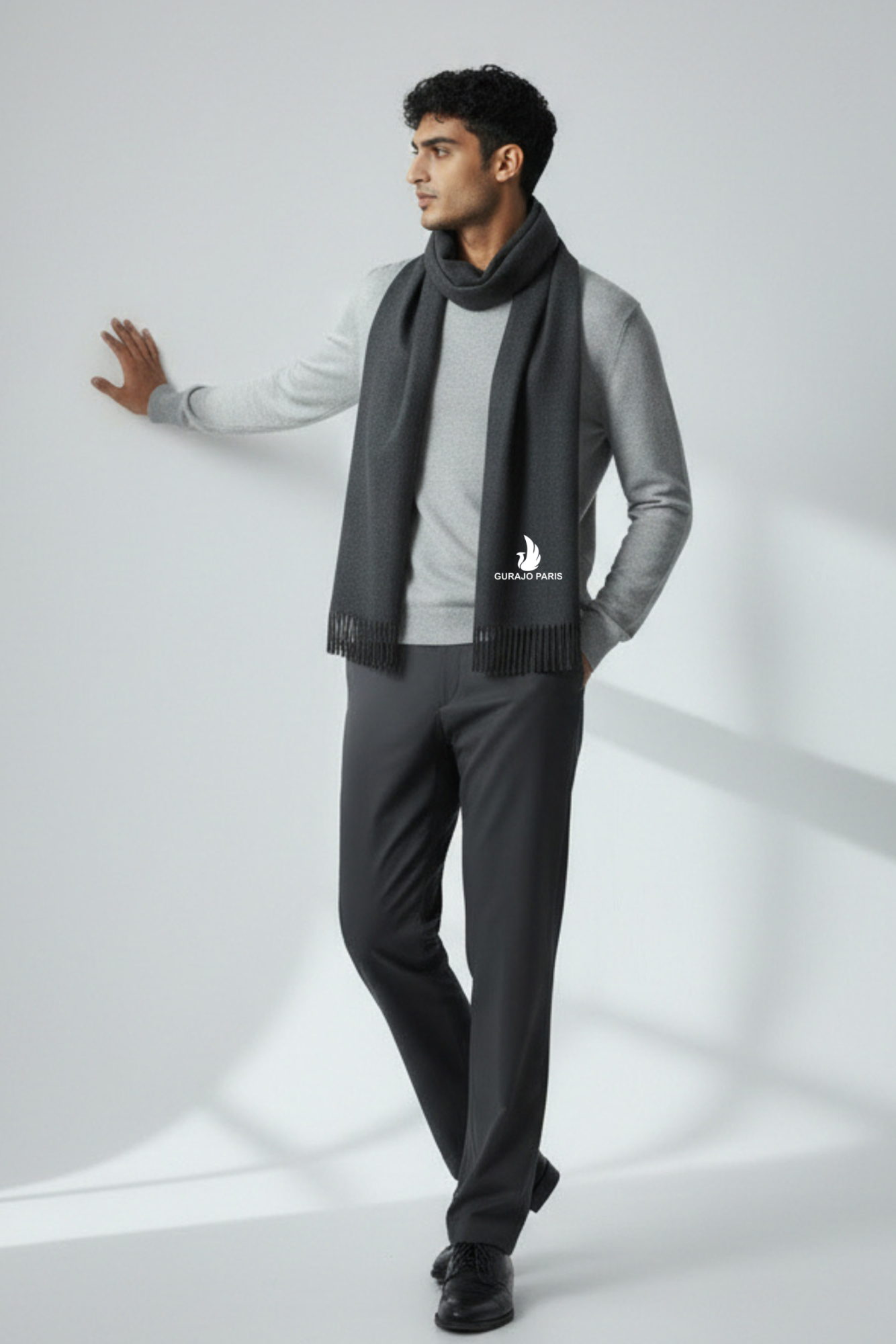 Gurajo Paris Men’s Cashmere Scarf – Charcoal Grey - Image 2