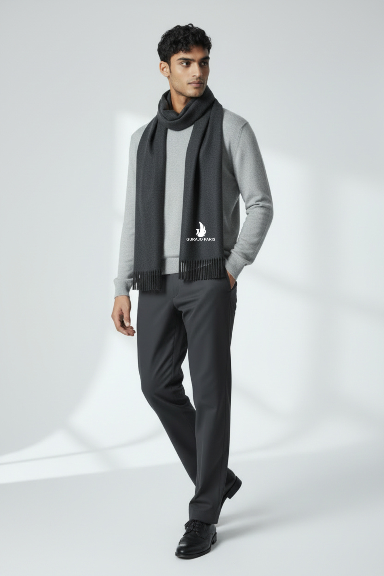 Gurajo Paris Men’s Cashmere Scarf – Charcoal Grey - Image 3