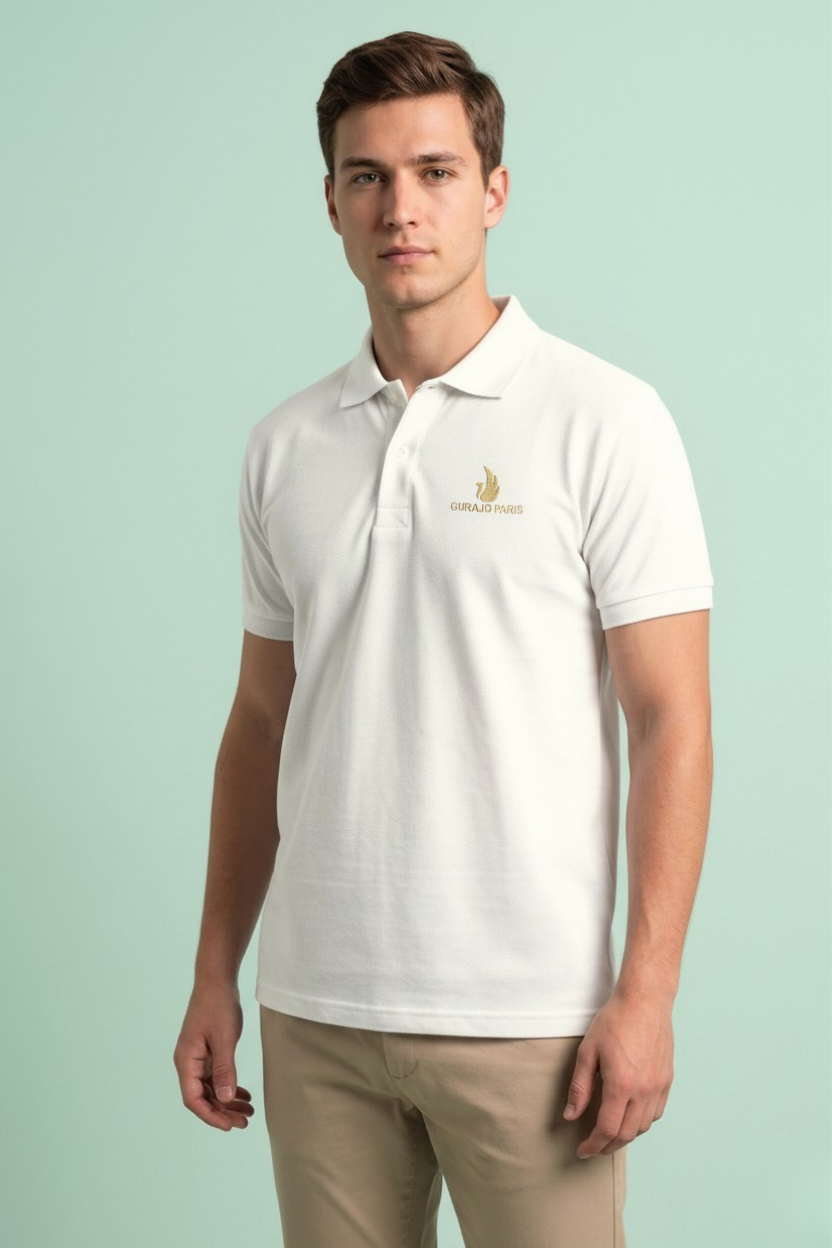 Men’s Creamish White Cotton Matty Half Sleeve Polo T-Shirt - Image 3