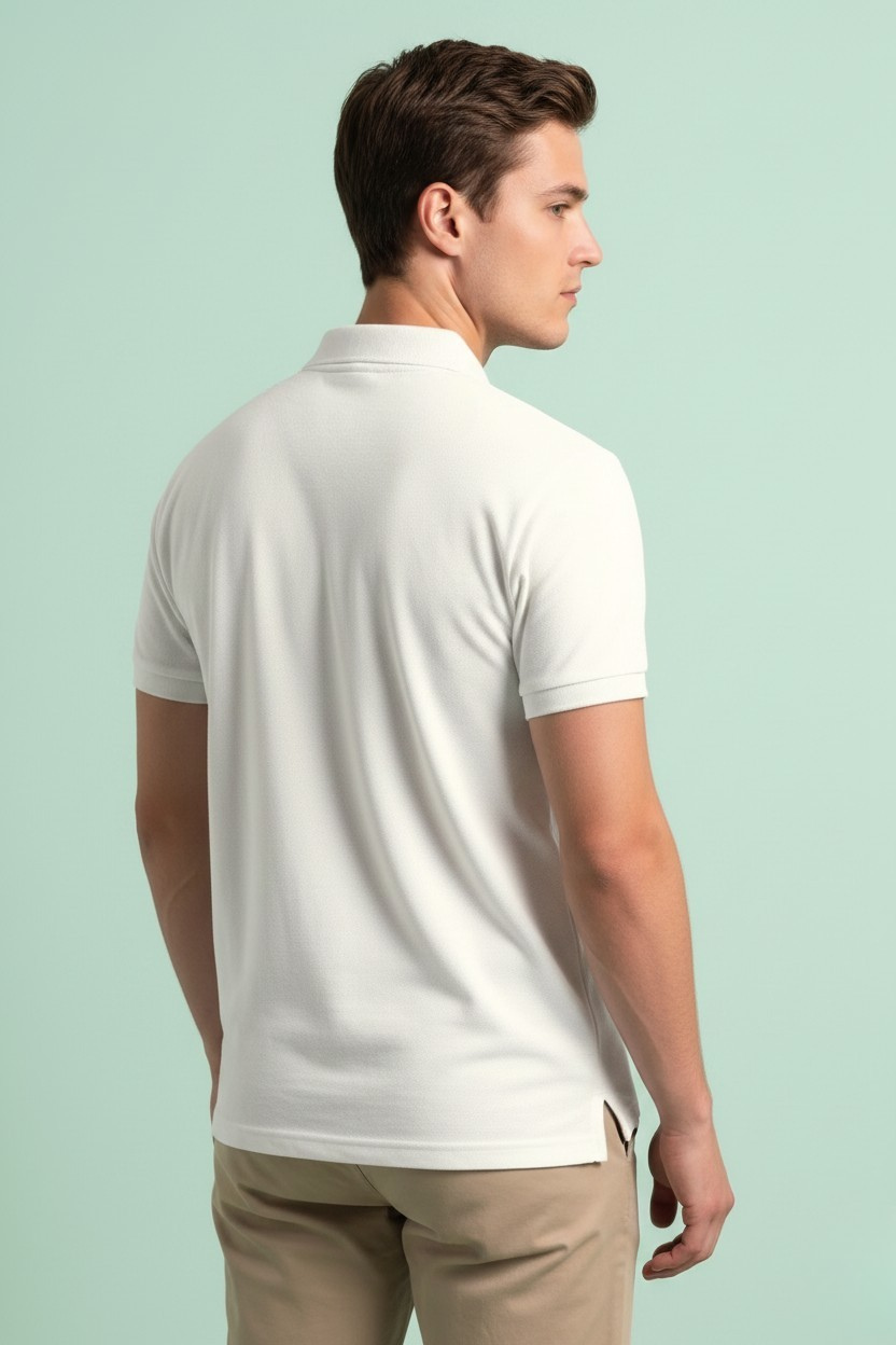 Men’s Creamish White Cotton Matty Half Sleeve Polo T-Shirt - Image 2