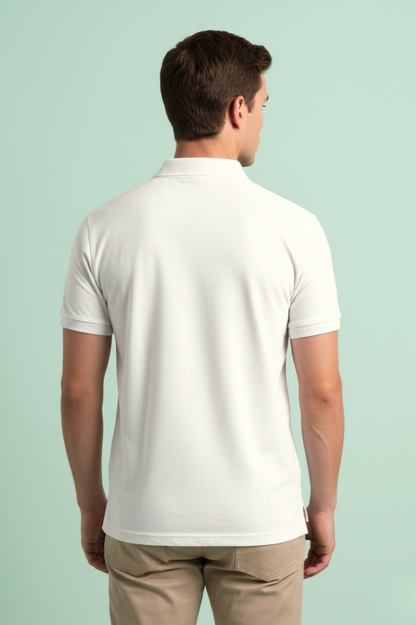 Men’s Creamish White Cotton Matty Half Sleeve Polo T-Shirt - Image 4