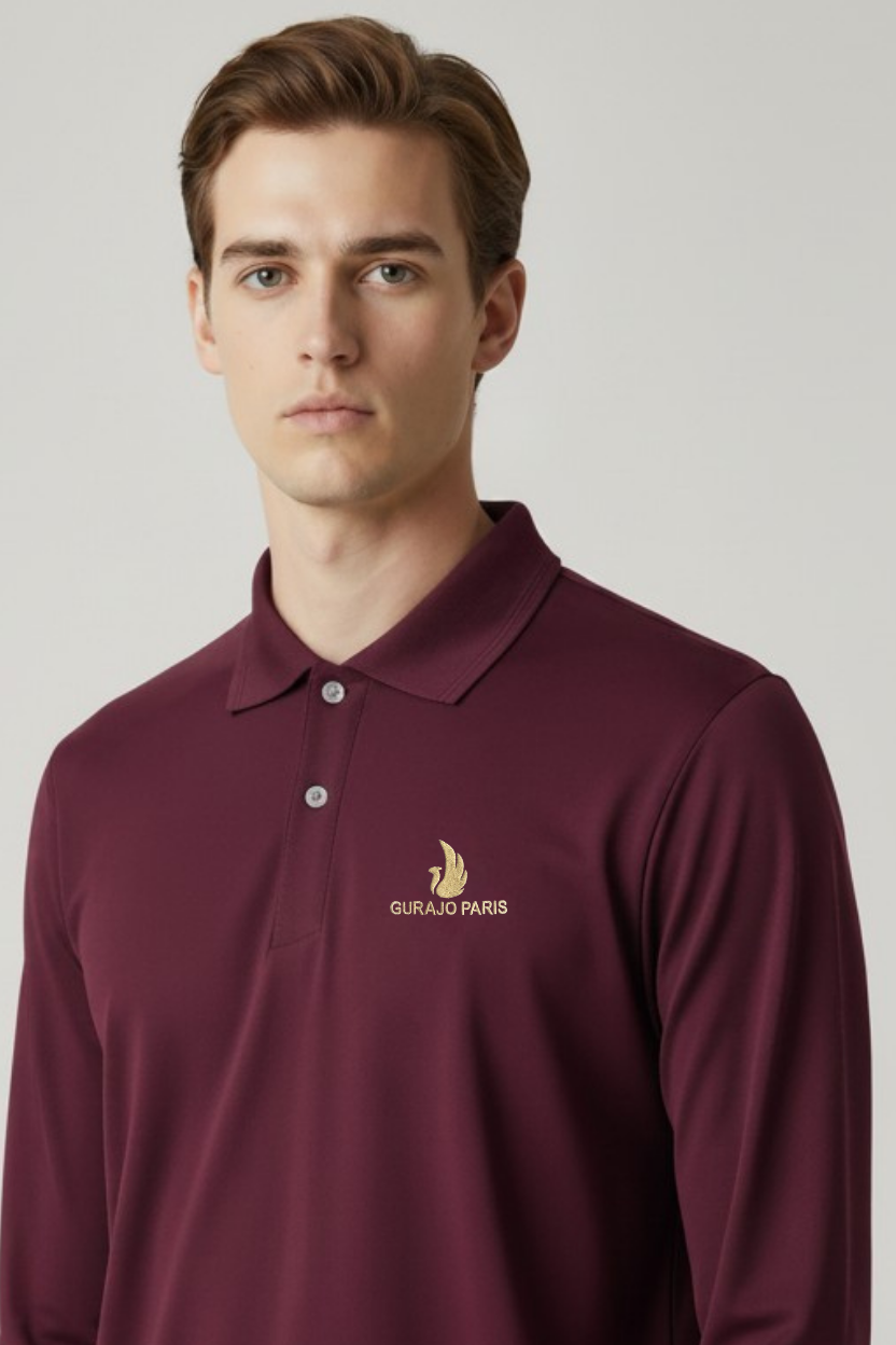 Men’s Maroon Polyester Matty Full Sleeve Polo T-Shirt - Image 2