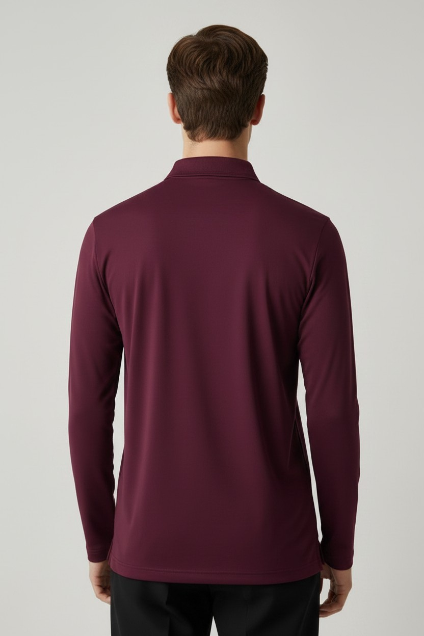 Men’s Maroon Polyester Matty Full Sleeve Polo T-Shirt - Image 3