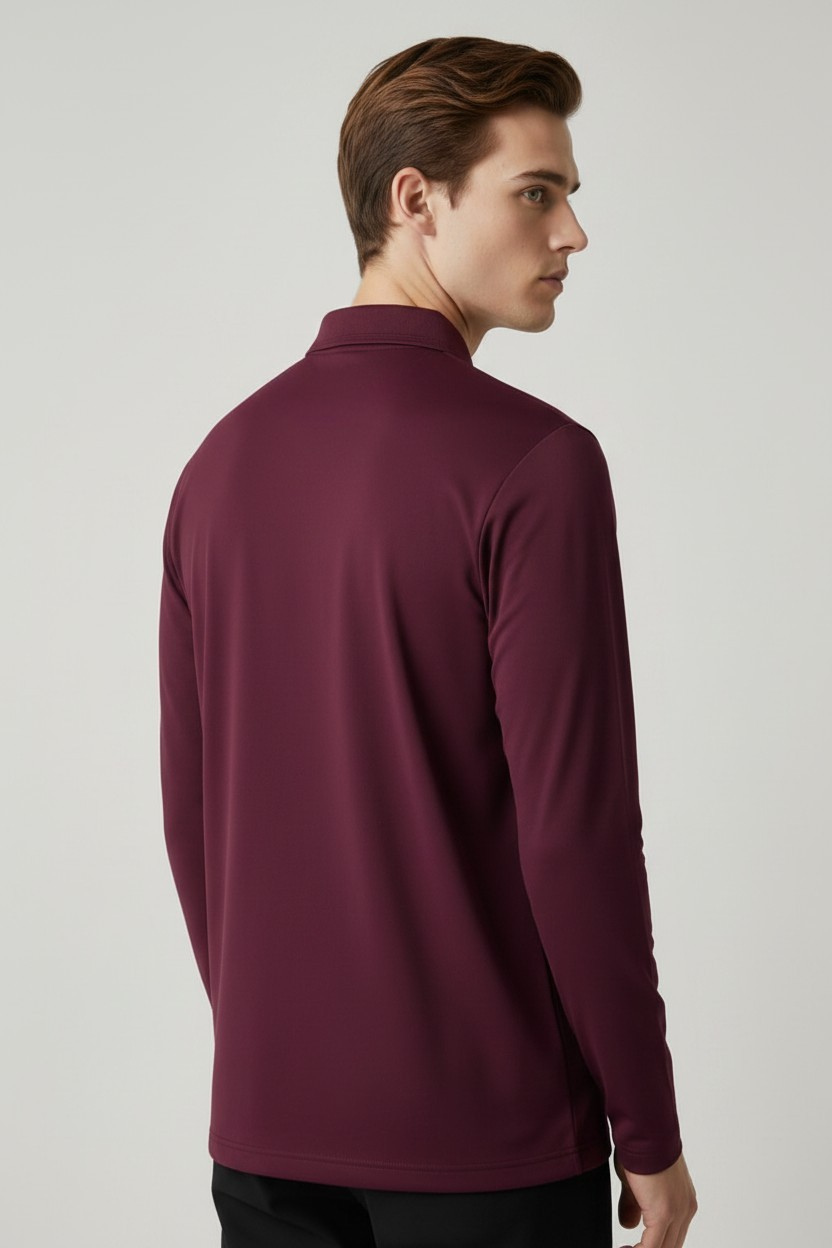 Men’s Maroon Polyester Matty Full Sleeve Polo T-Shirt - Image 4