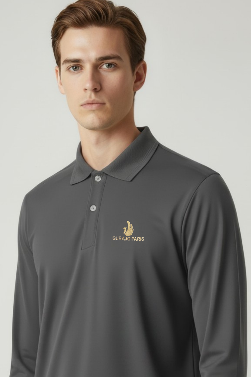 Men’s Dark Grey Polyester Matty Full Sleeve Polo T-Shirt - Image 2