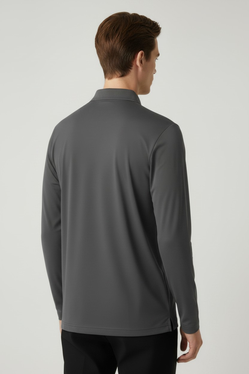 Men’s Dark Grey Polyester Matty Full Sleeve Polo T-Shirt - Image 3