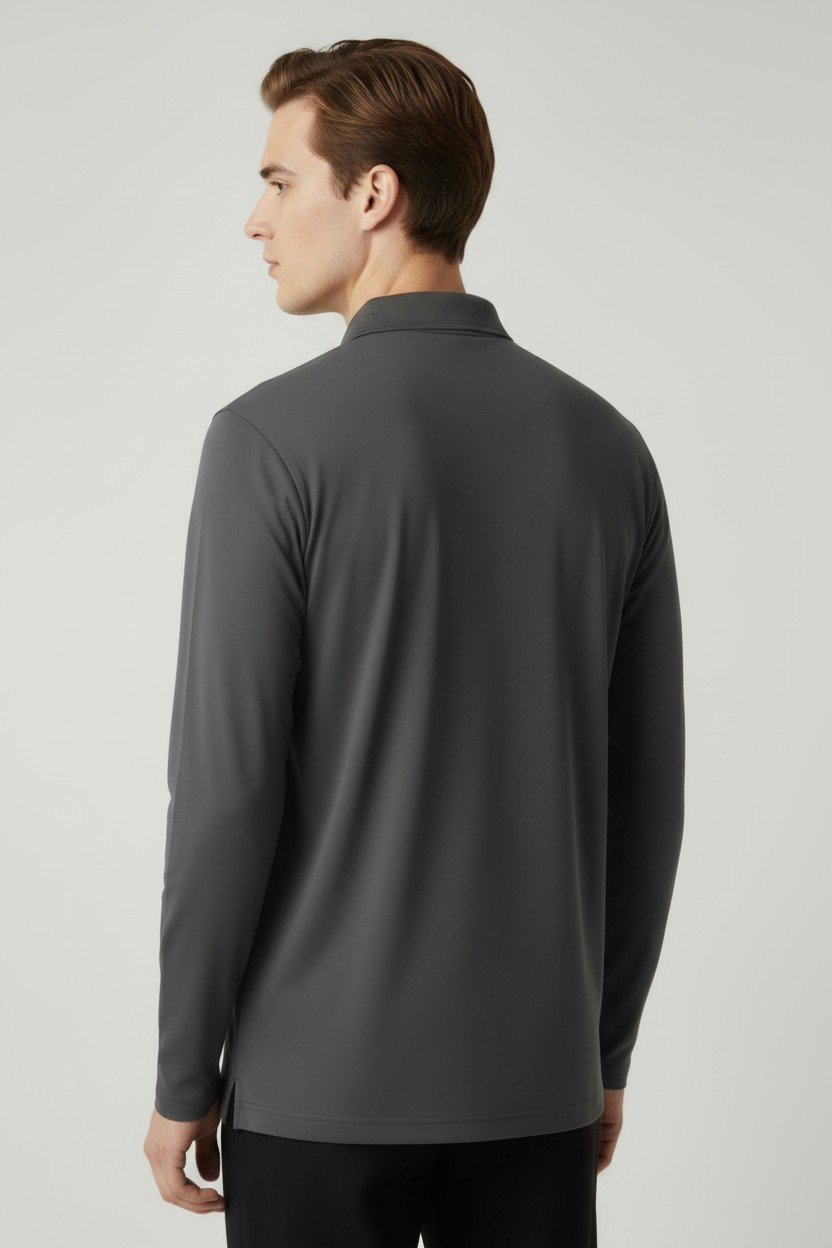 Men’s Dark Grey Polyester Matty Full Sleeve Polo T-Shirt - Image 4