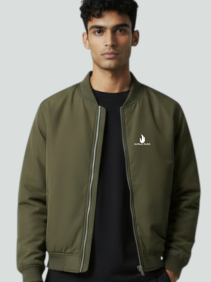Gurajo Paris Men’s Classic Bomber Jacket – Olive Green