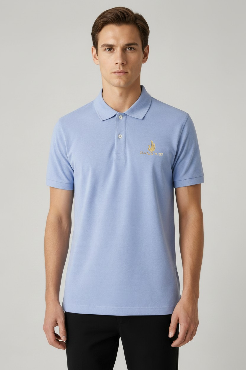 Men’s Light Sky Blue Cotton Matty Half Sleeve Polo T-Shirt - Image 4