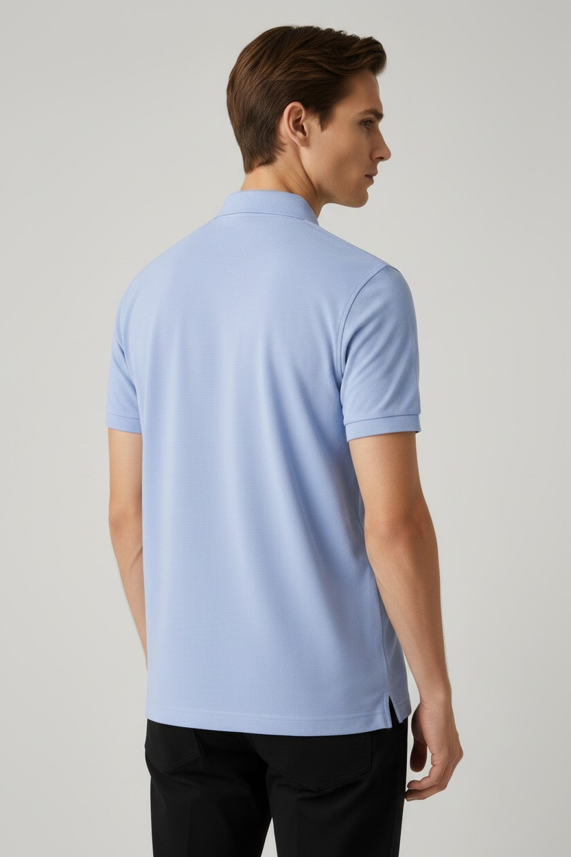 Men’s Light Sky Blue Cotton Matty Half Sleeve Polo T-Shirt - Image 3