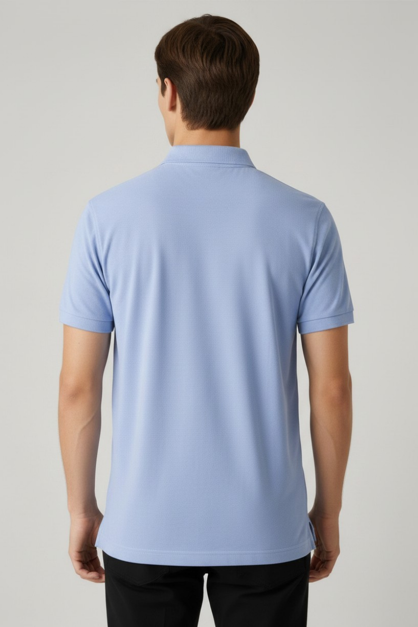 Men’s Light Sky Blue Cotton Matty Half Sleeve Polo T-Shirt - Image 2