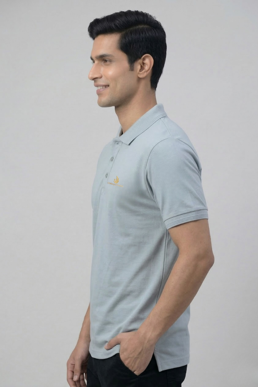 Men’s Light Grey Polyester Matty Half Sleeve Polo T-Shirt - Image 2