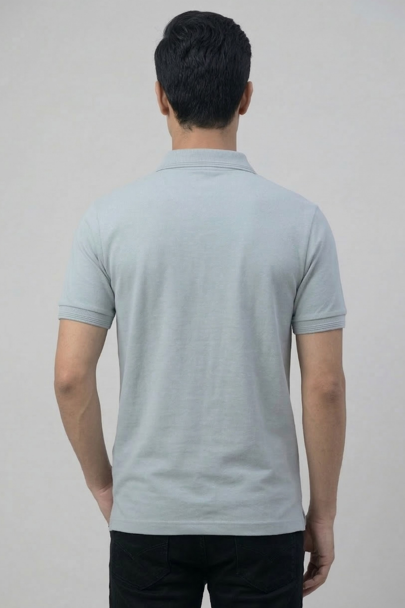 Men’s Light Grey Polyester Matty Half Sleeve Polo T-Shirt - Image 3