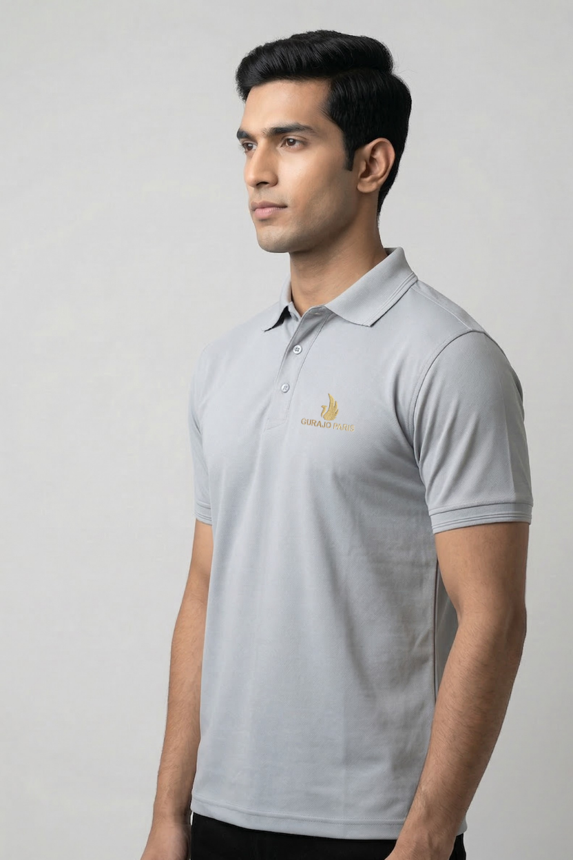 Men’s Light Grey Polyester Matty Half Sleeve Polo T-Shirt - Image 2