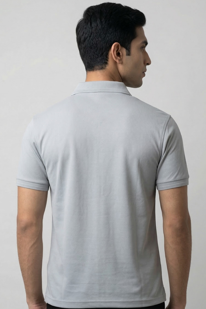 Men’s Light Grey Polyester Matty Half Sleeve Polo T-Shirt - Image 3