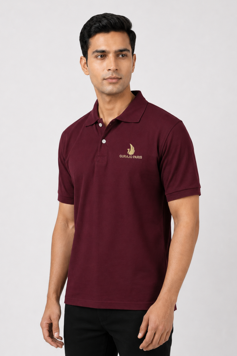 Men’s Maroon Polyester Matty Half Sleeve Polo T-Shirt - Image 2