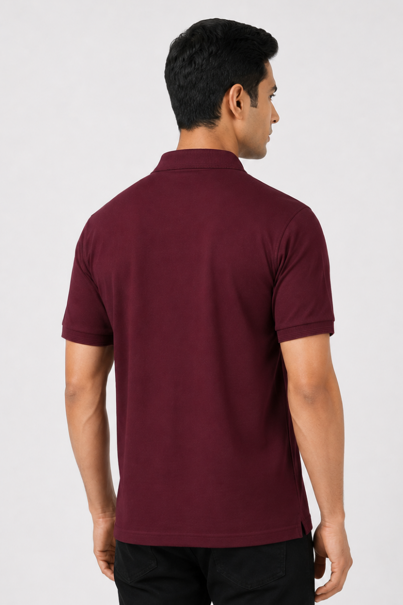 Men’s Maroon Polyester Matty Half Sleeve Polo T-Shirt - Image 4