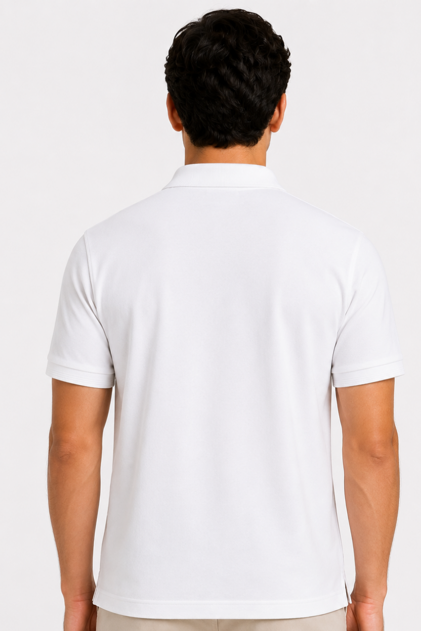 Men’s White Polyester Matty Half Sleeve Polo T-Shirt - Image 3