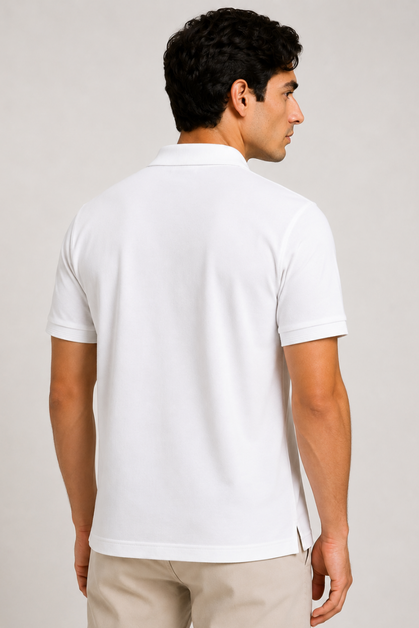 Men’s White Polyester Matty Half Sleeve Polo T-Shirt - Image 4