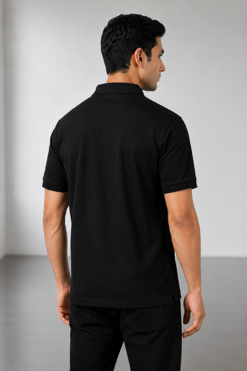 Men’s Black Polyester Matty Half Sleeve Polo T-Shirt - Image 3