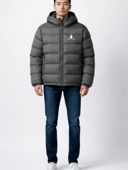 Gurajo Paris Men’s Hooded Puffer Jacket – Charcoal Grey