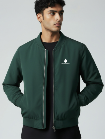 Gurajo Paris Men’s Classic Bomber Jacket – Forest Green
