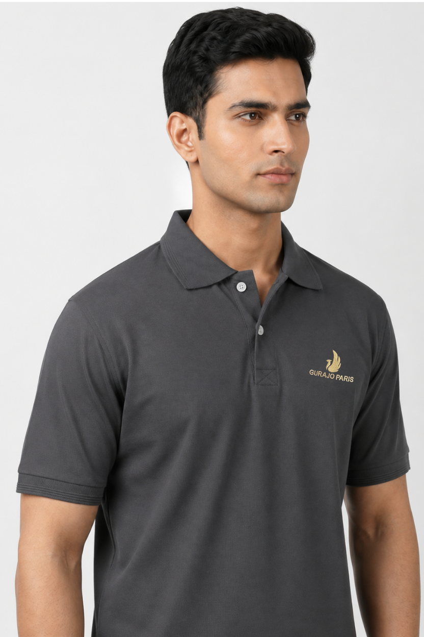 Men’s Dark Grey Polyester Matty Half Sleeve Polo T-Shirt - Image 2