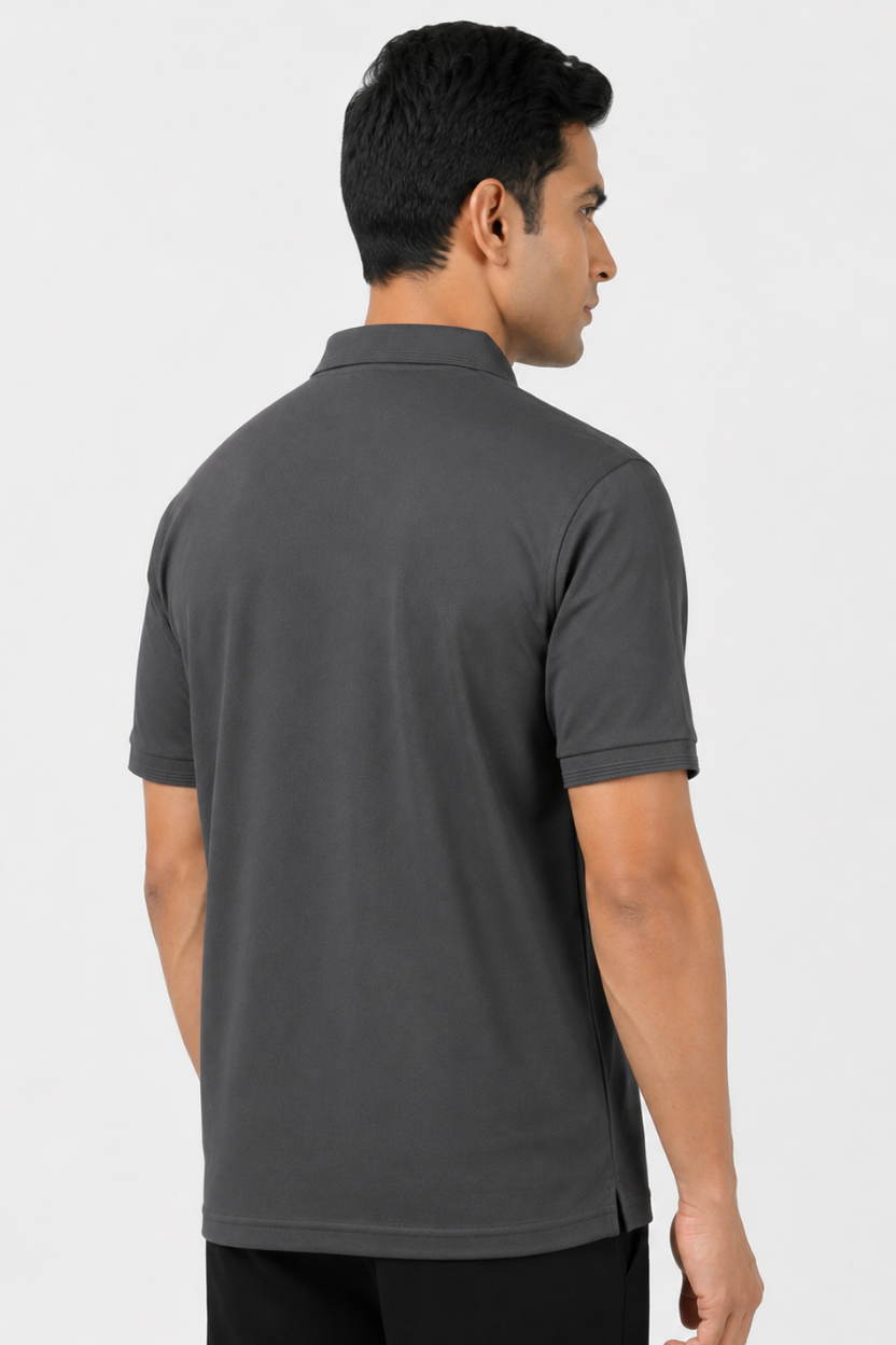 Men’s Dark Grey Polyester Matty Half Sleeve Polo T-Shirt - Image 3
