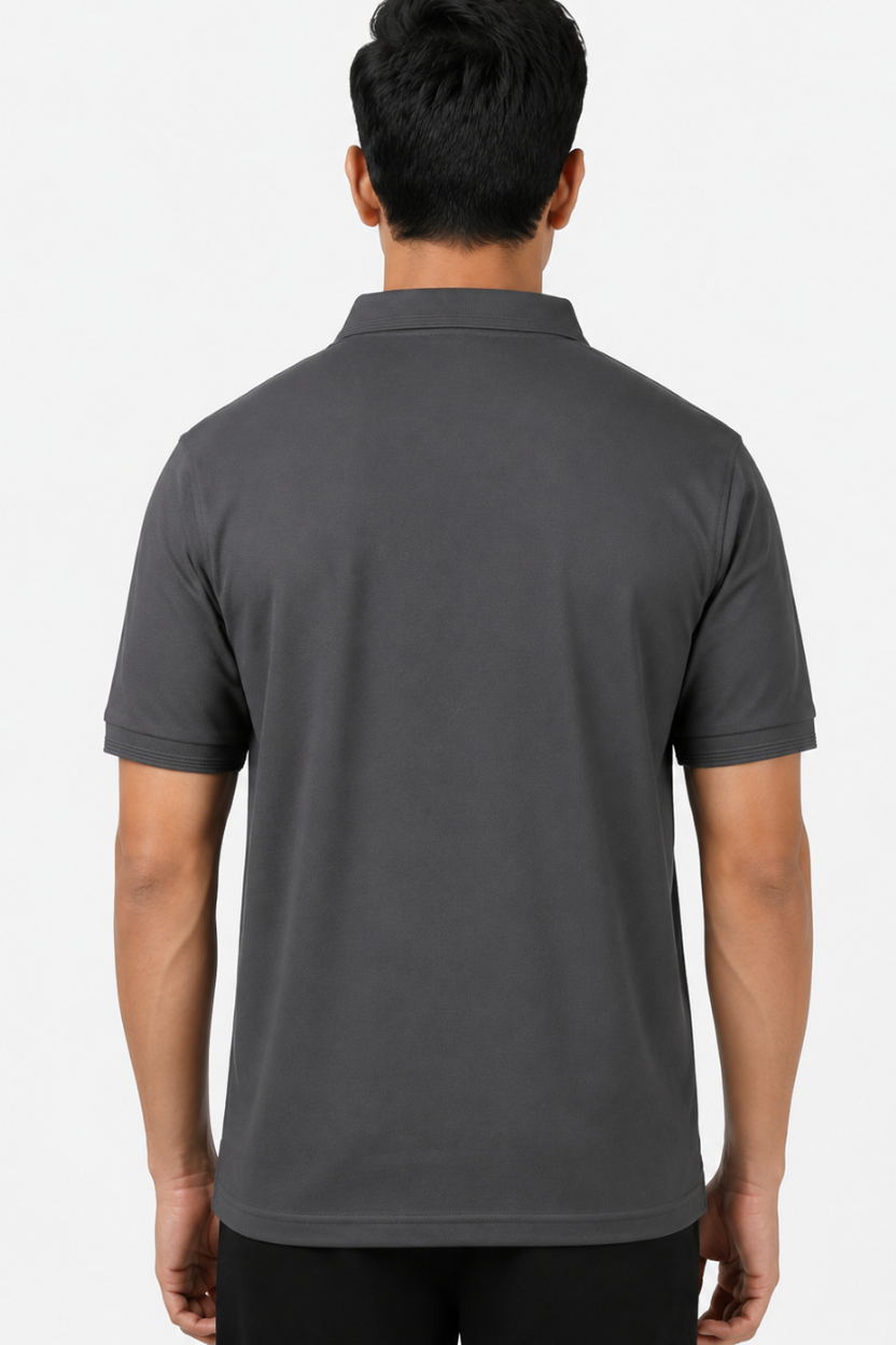 Men’s Dark Grey Polyester Matty Half Sleeve Polo T-Shirt - Image 4