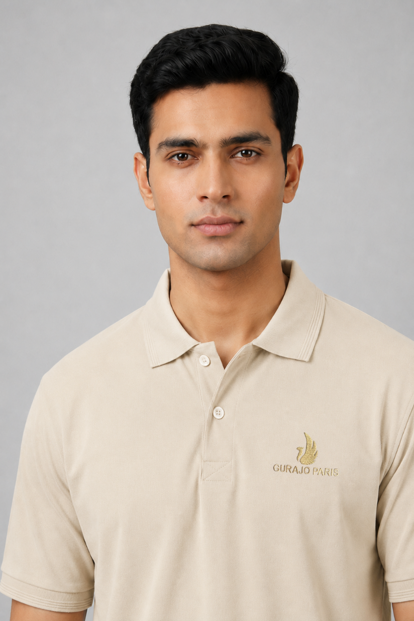 Men’s Camel Polyester Matty Half Sleeve Polo T-Shirt - Image 2