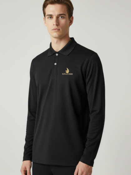 Men’s Black Polyester Matty Full Sleeve Polo T-Shirt
