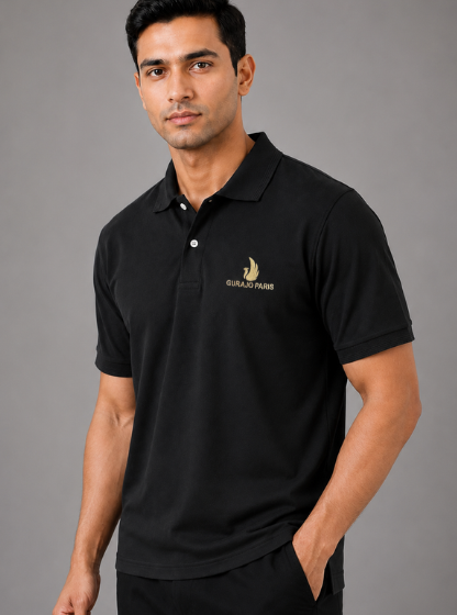 Men’s Black Polyester Matty Half Sleeve Polo T-Shirt