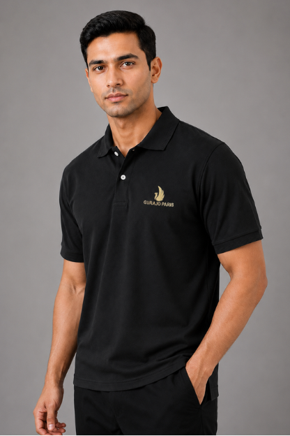 Men’s Black Polyester Matty Half Sleeve Polo T-Shirt