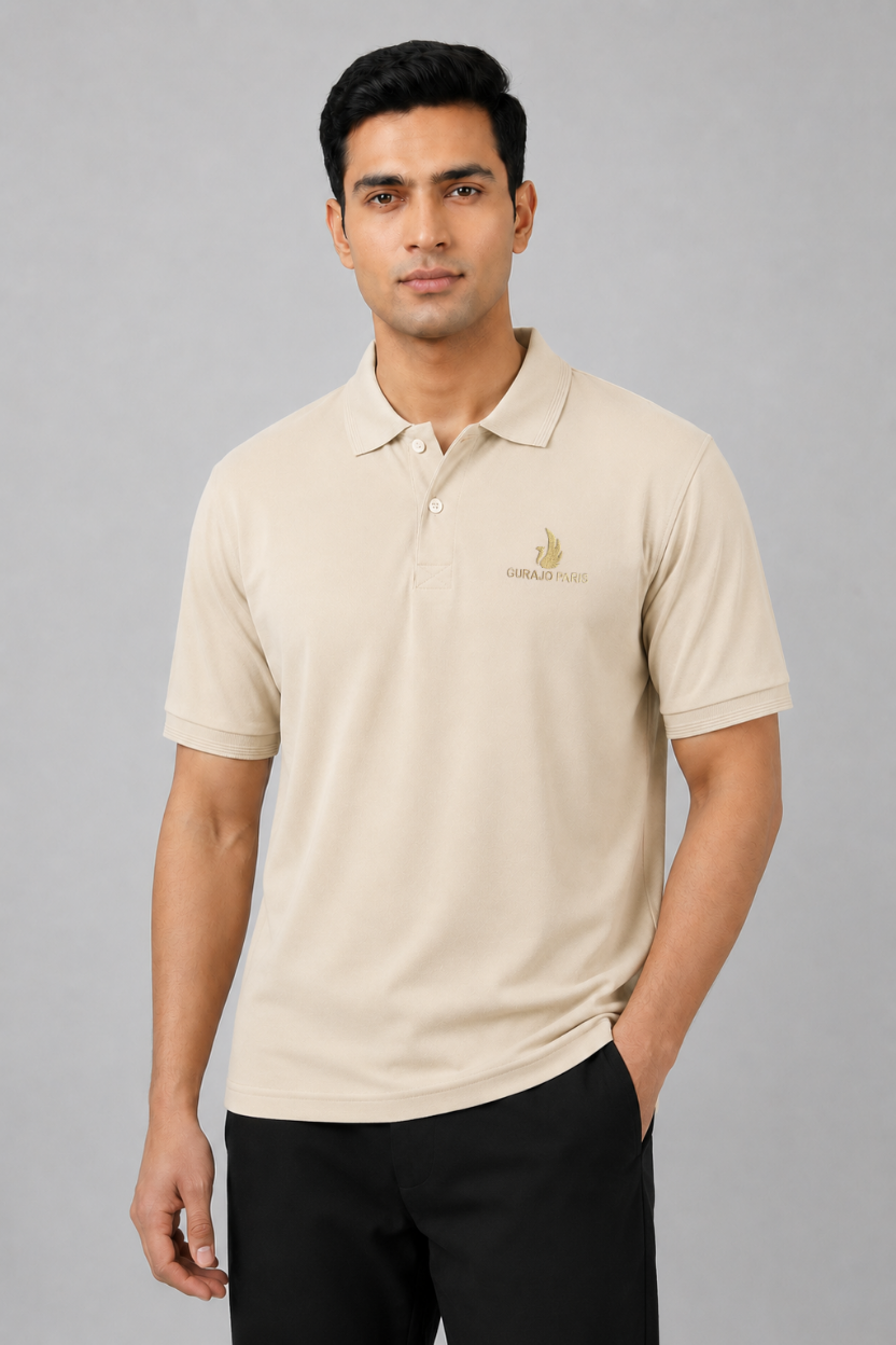 Men’s Camel Polyester Matty Half Sleeve Polo T-Shirt